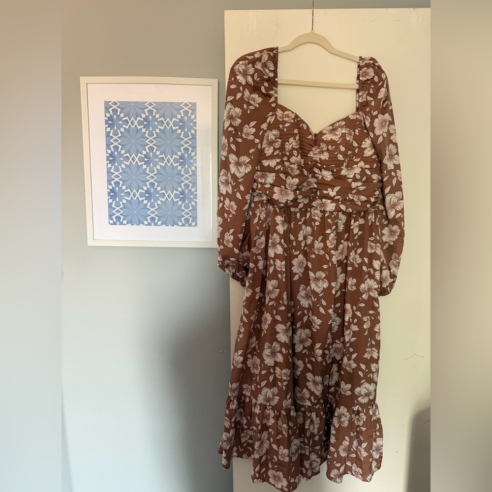 Band of the Free - Floral Silky Brown Dress
